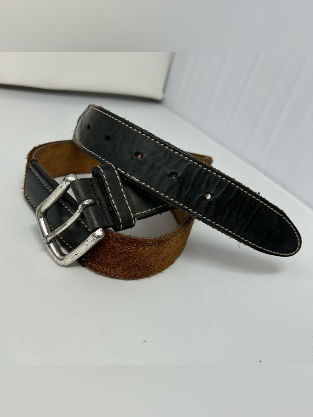 Buck Suede Belt Brown & Black Leather Mens 34 1.25" Rugged Heritage Americana